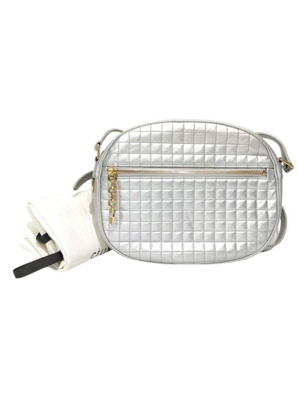 Celine Shoulder Bag C Charm Silver Leather Gold